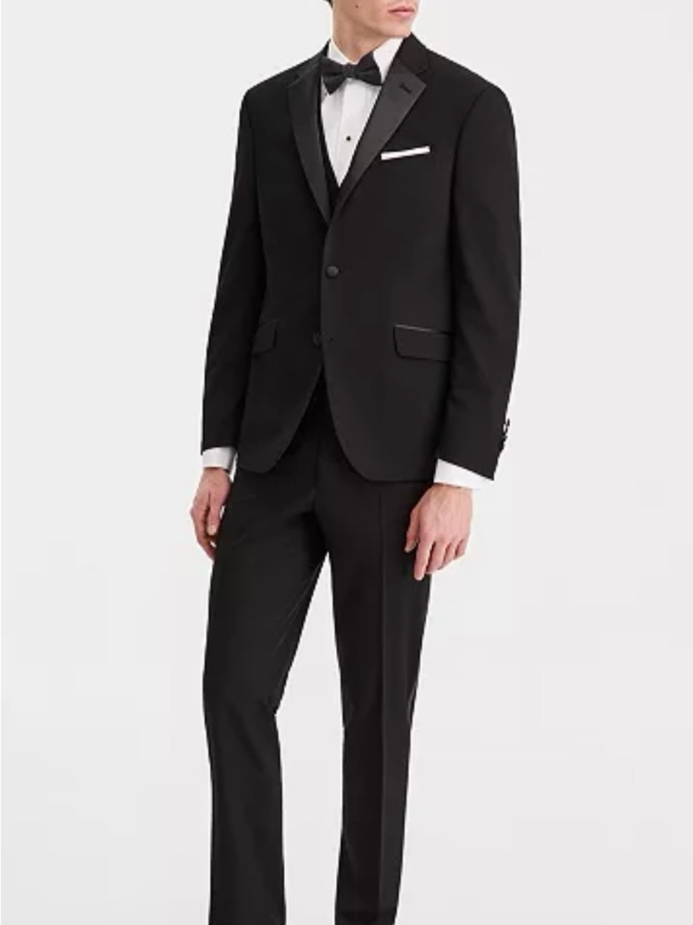 Kenneth Cole Reaction Black Satin-Trim Notch Lapel Tuxedo Jacket & Pants.